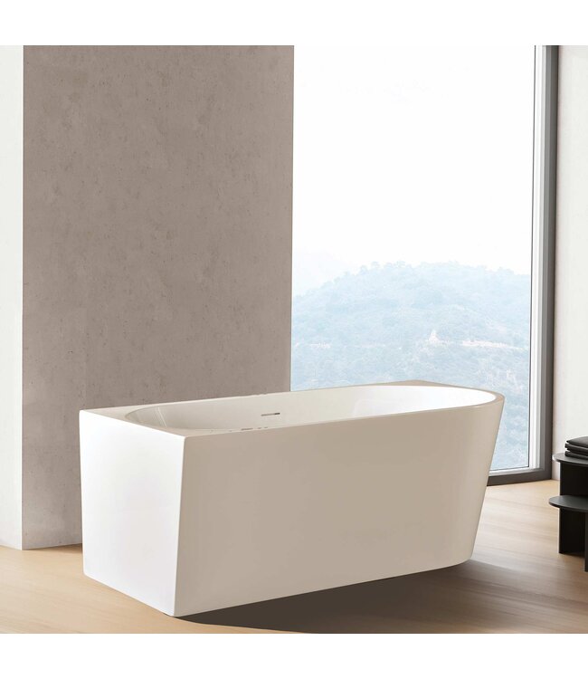 ALONI Hoekbad Half Vrijstaand Andora Links Glans Wit 170x78cm Linkshoek met Badwaste en Overloop