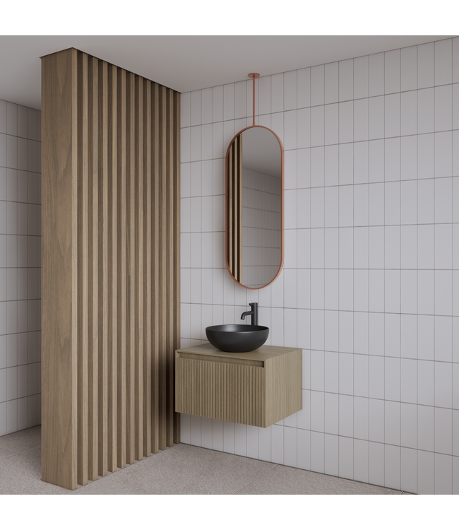 Spiegel Gliss Halo Koper Rose 90x40cm met plafondbevestiging