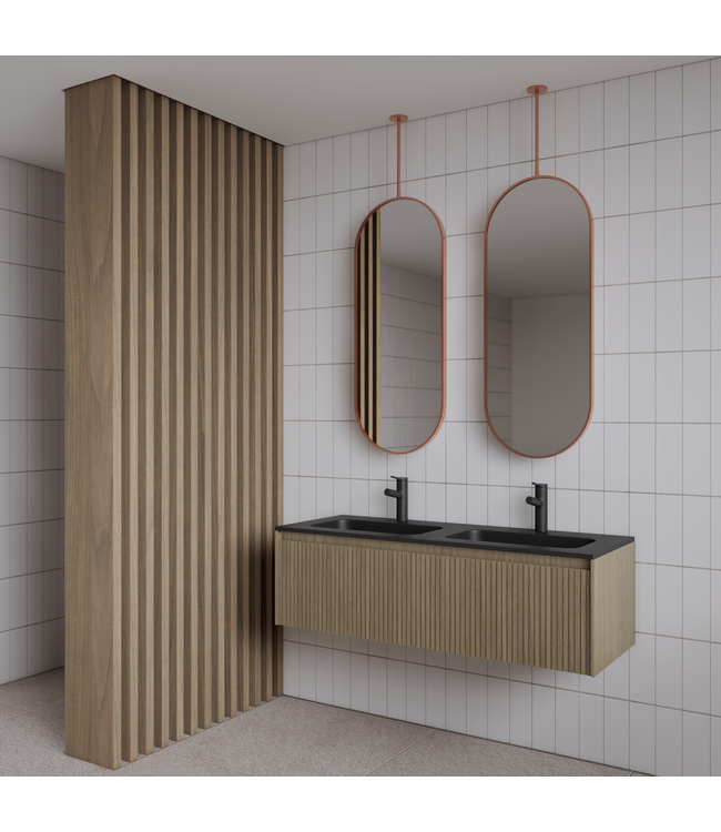 Spiegel Gliss Halo Koper Rose 90x40cm met plafondbevestiging