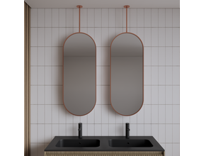 Spiegel Gliss Halo Koper Rose 90x40cm met plafondbevestiging