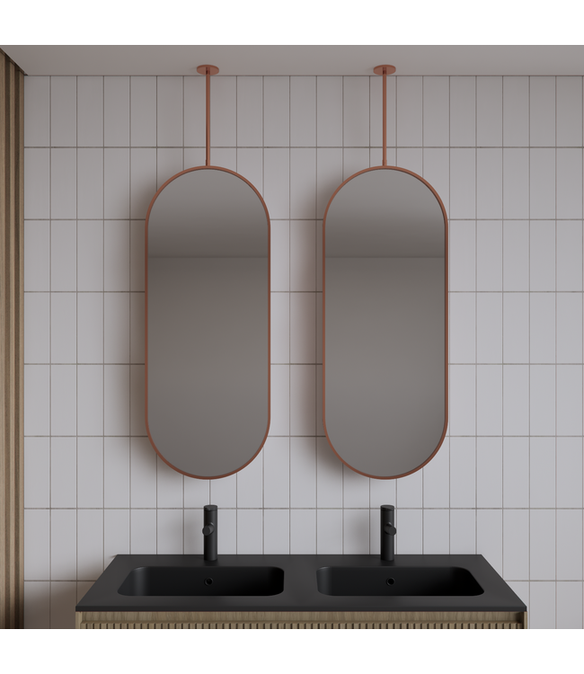 GLISS DESIGN Spiegel Gliss Halo Koper Rose 90x40cm met plafondbevestiging