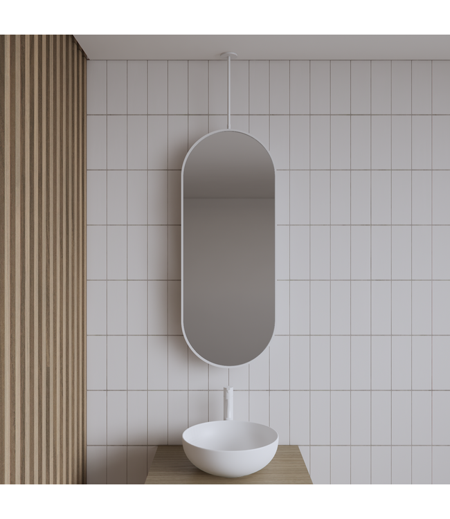 Spiegel Gliss Halo Mat Zwart 90x40cm met plafondbevestiging