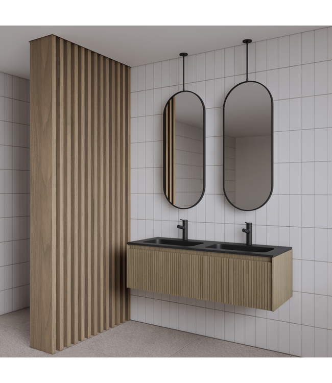 GLISS DESIGN Spiegel Gliss Halo Mat Zwart 90x40cm met plafondbevestiging