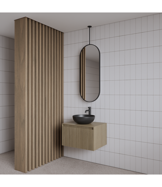 Spiegel Gliss Halo Mat Zwart 90x40cm met plafondbevestiging