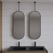 Spiegel Gliss Halo Mat Zwart 90x40cm met plafondbevestiging