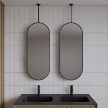 Spiegel Gliss Halo Mat Zwart 90x40cm met plafondbevestiging