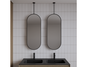 Spiegel Gliss Halo Mat Zwart 90x40cm met plafondbevestiging