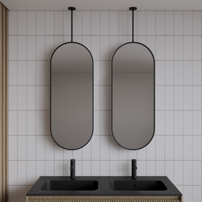 Spiegel Gliss Halo Mat Zwart 90x40cm met plafondbevestiging