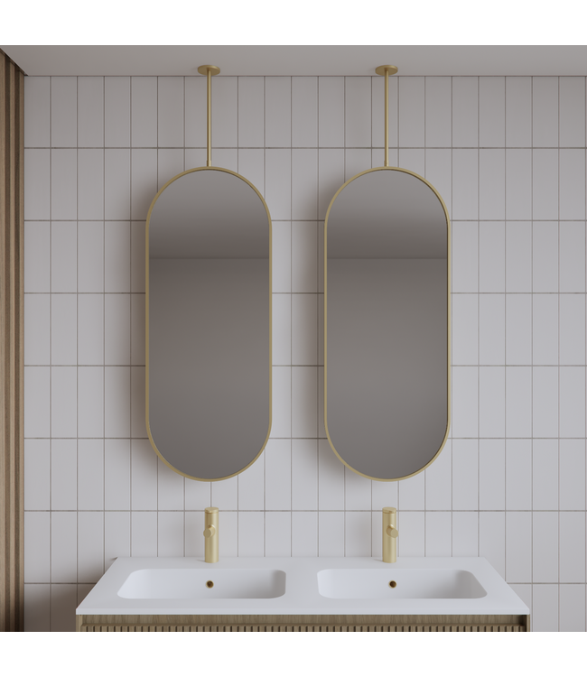 Spiegel Gliss Halo Mat Goud 90x40cm met plafondbevestiging