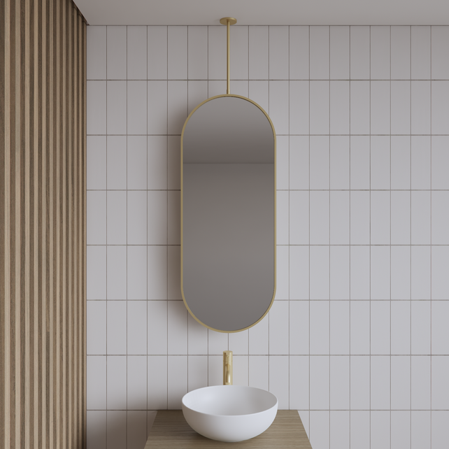 Spiegel Gliss Halo Mat Wit 90x40cm met plafondbevestiging Spiegel Gliss Halo Mat Wit 90x40cm met plafondbevestiging