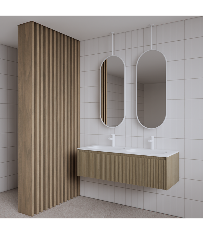 Spiegel Gliss Halo Mat Wit 90x40cm met plafondbevestiging