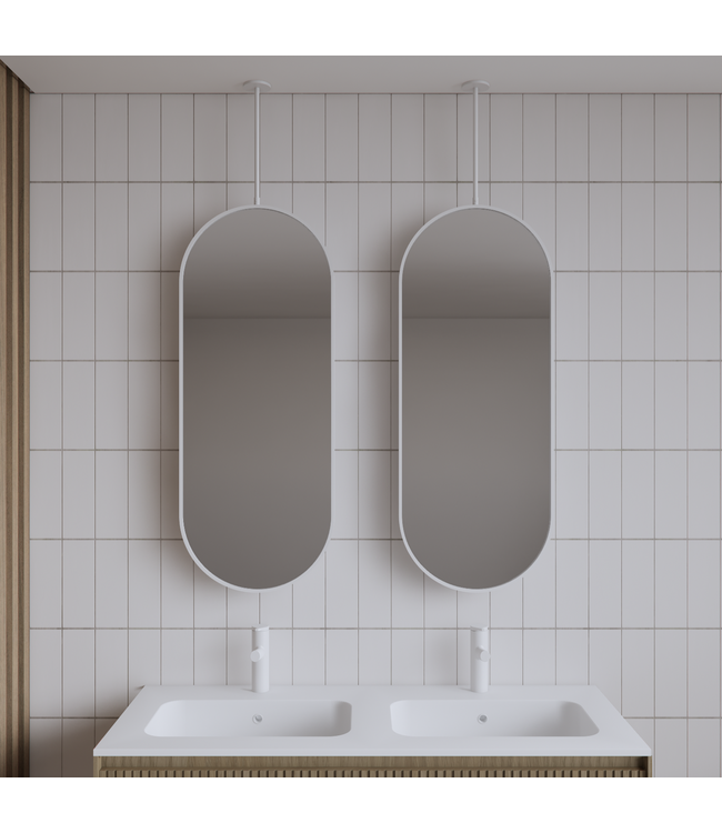 Spiegel Gliss Halo Mat Wit 90x40cm met plafondbevestiging
