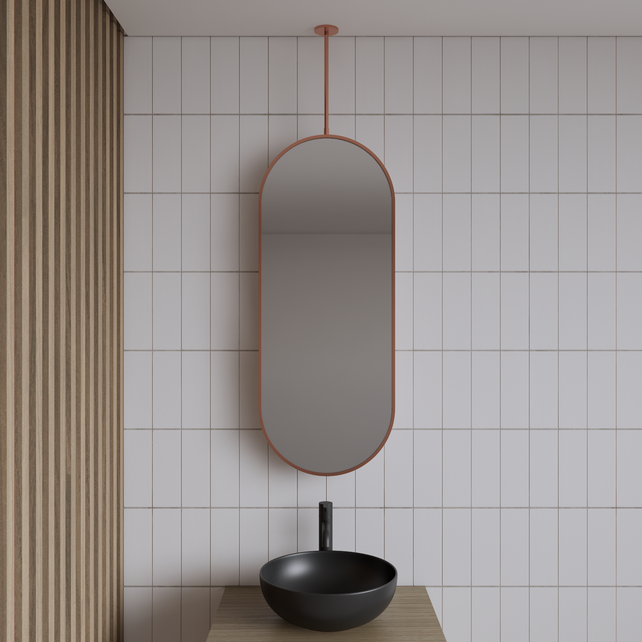 Spiegel Gliss Halo Koper Rose 90x40cm met plafondbevestiging Spiegel Gliss Halo Koper Rose 90x40cm met plafondbevestiging