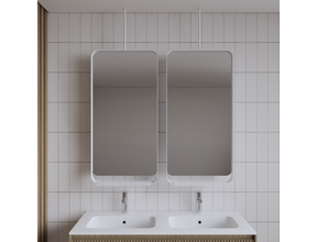 Spiegel Gliss Astra Mat Wit 100x50cm met planchet en plafondbevestiging