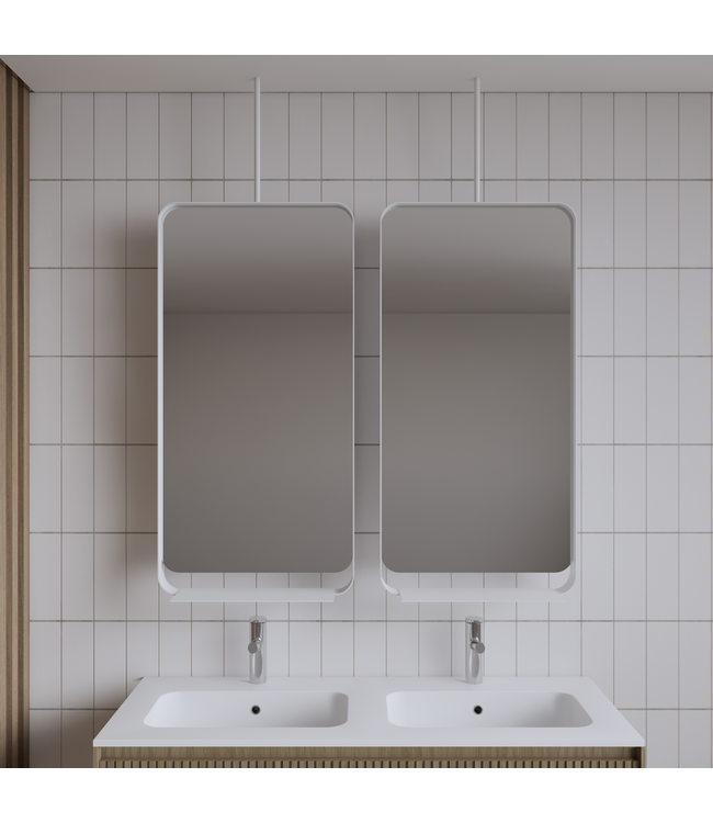 Spiegel Gliss Astra Mat Wit 100x50cm met planchet en plafondbevestiging