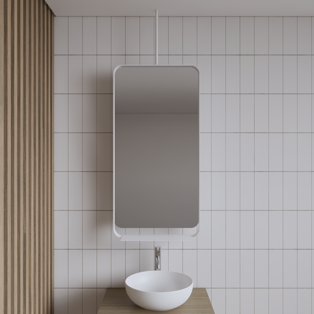 Spiegel Gliss Astra Mat Wit 100x50cm met planchet en plafondbevestiging Spiegel Gliss Astra Mat Wit 100x50cm met planchet en plafondbevestiging