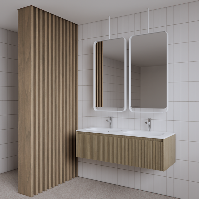 Spiegel Gliss Astra Mat Wit 100x50cm met planchet en plafondbevestiging Spiegel Gliss Astra Mat Wit 100x50cm met planchet en plafondbevestiging