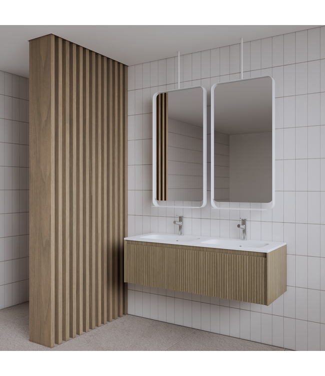 Spiegel Gliss Astra Mat Wit 100x50cm met planchet en plafondbevestiging