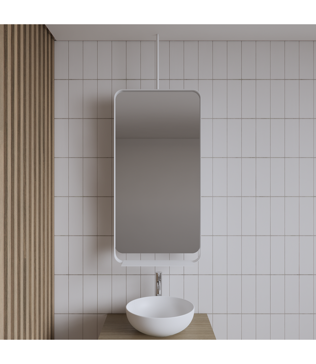 Spiegel Gliss Astra Mat Zwart 100x50cm met planchet en plafondbevestiging