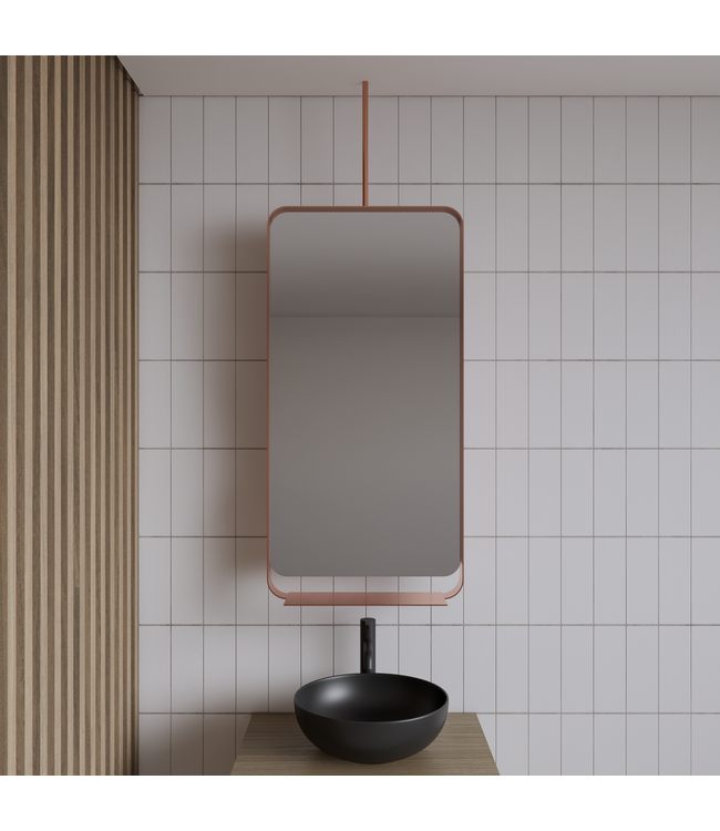 Spiegel Gliss Astra Mat Zwart 100x50cm met planchet en plafondbevestiging