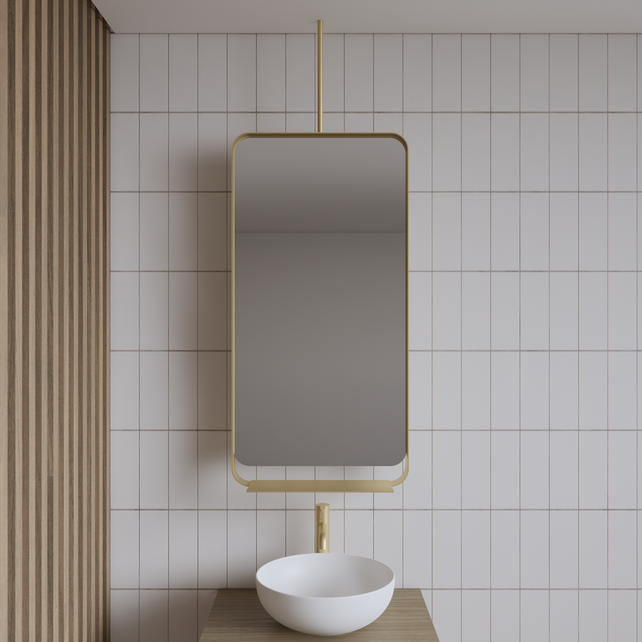 Spiegel Gliss Astra Mat Zwart 100x50cm met planchet en plafondbevestiging