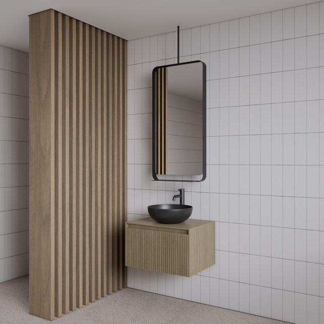 Spiegel Gliss Astra Mat Zwart 100x50cm met planchet en plafondbevestiging