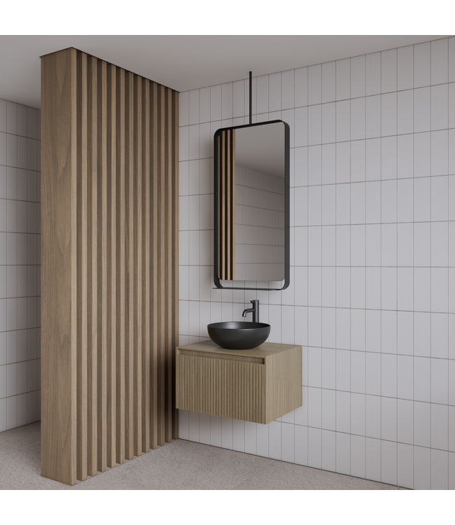 Spiegel Gliss Astra Mat Zwart 100x50cm met planchet en plafondbevestiging