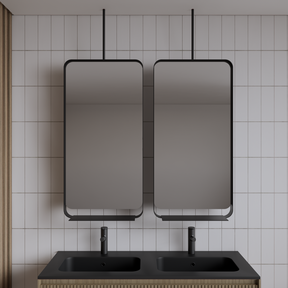 Spiegel Gliss Astra Mat Zwart 100x50cm met planchet en plafondbevestiging