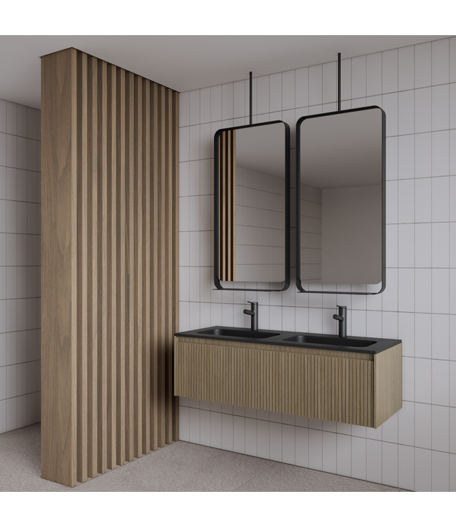 Spiegel Gliss Astra Mat Zwart 100x50cm met planchet en plafondbevestiging