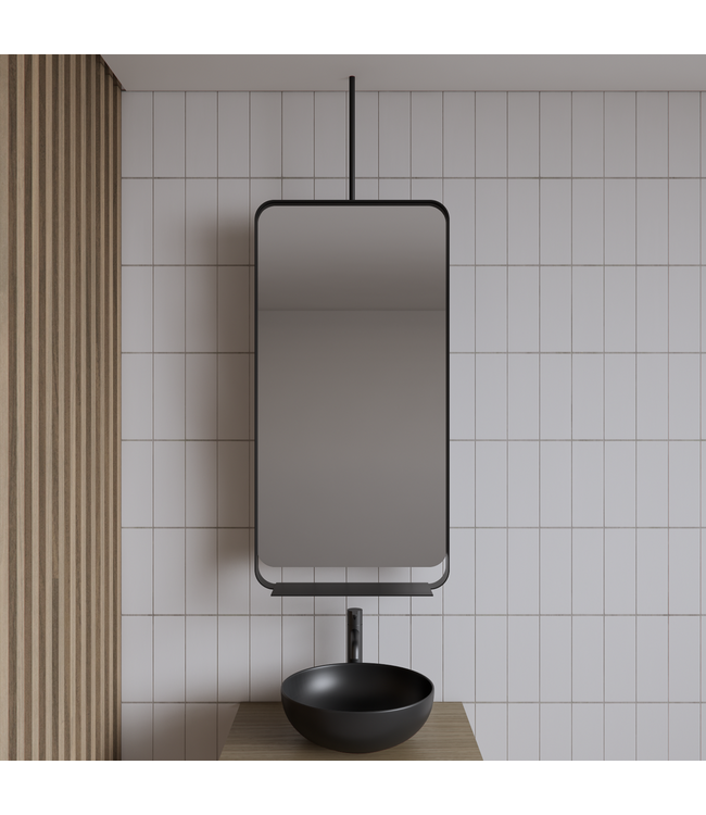 Spiegel Gliss Astra Mat Goud 100x50cm met planchet en plafondbevestiging