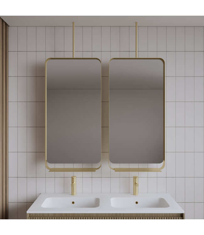 Spiegel Gliss Astra Mat Goud 100x50cm met planchet en plafondbevestiging