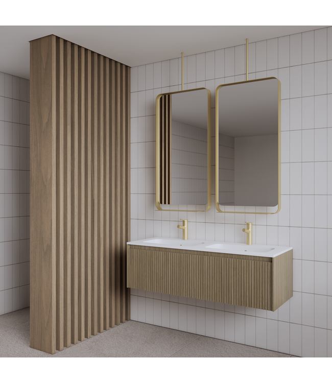 Spiegel Gliss Astra Mat Goud 100x50cm met planchet en plafondbevestiging