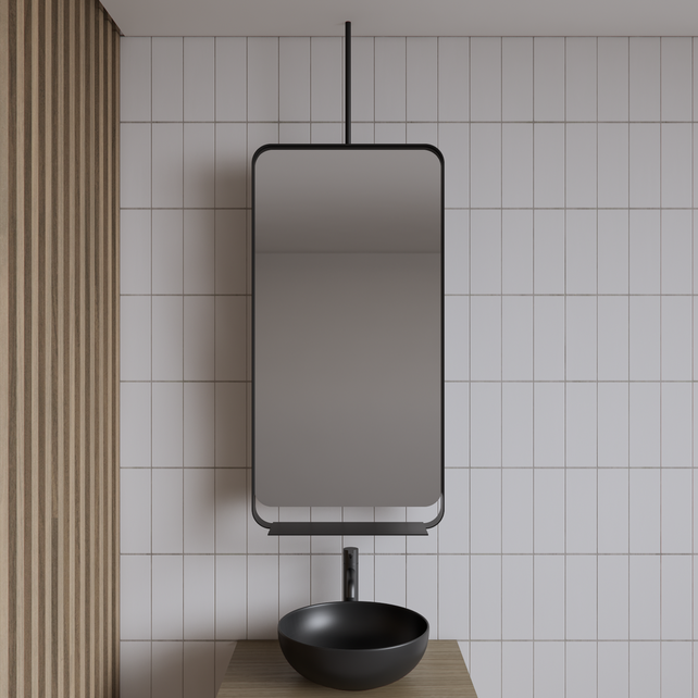 Spiegel Gliss Astra Koper Rosé 100x50cm met planchet en plafondbevestiging