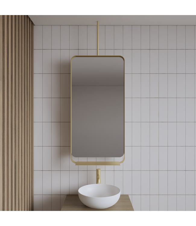 Spiegel Gliss Astra Koper Rosé 100x50cm met planchet en plafondbevestiging