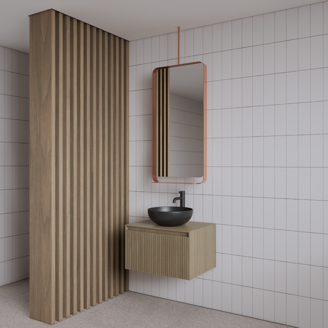 Spiegel Gliss Astra Koper Rosé 100x50cm met planchet en plafondbevestiging