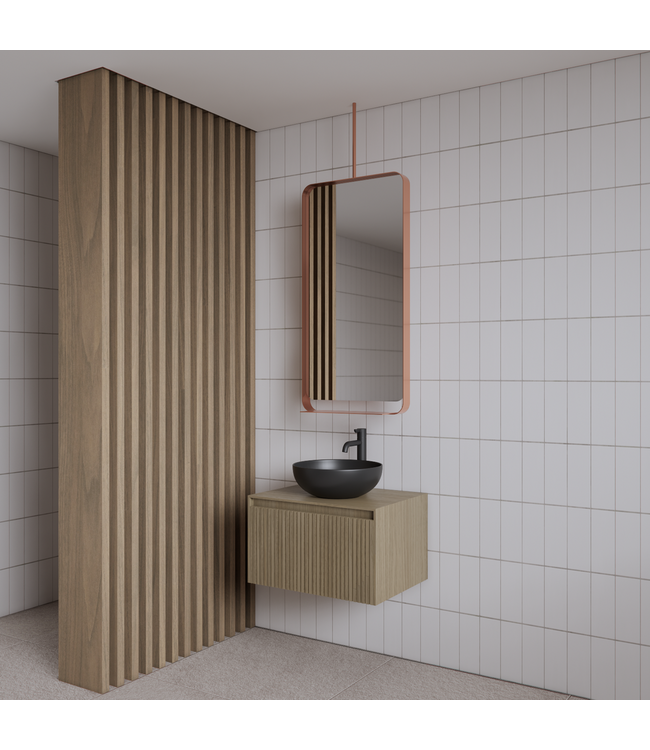 Spiegel Gliss Astra Koper Rosé 100x50cm met planchet en plafondbevestiging