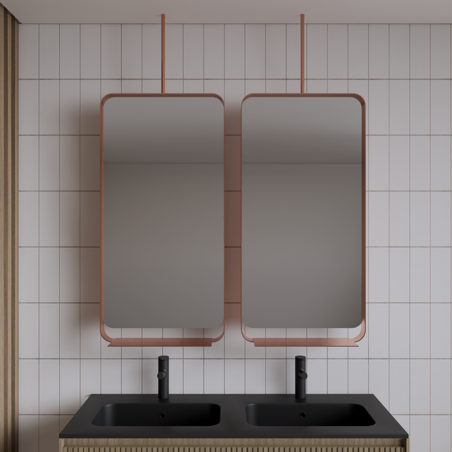 Spiegel Gliss Astra Koper Rosé 100x50cm met planchet en plafondbevestiging