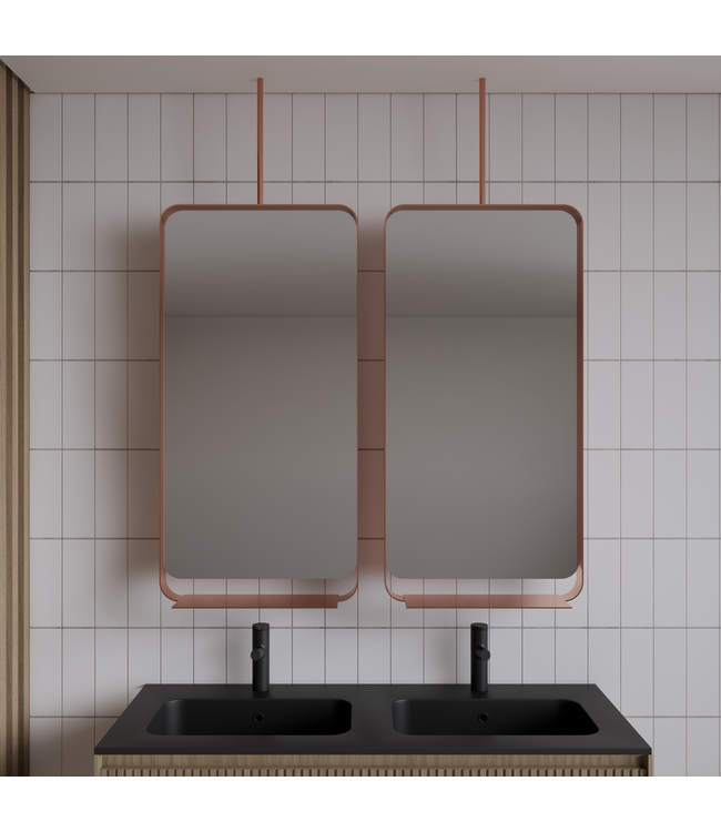 Spiegel Gliss Astra Koper Rosé 100x50cm met planchet en plafondbevestiging