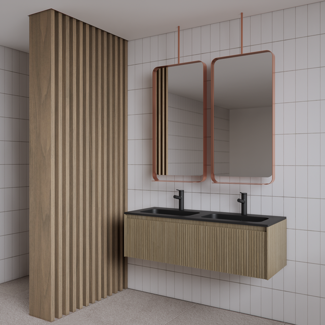 Spiegel Gliss Astra Koper Rosé 100x50cm met planchet en plafondbevestiging