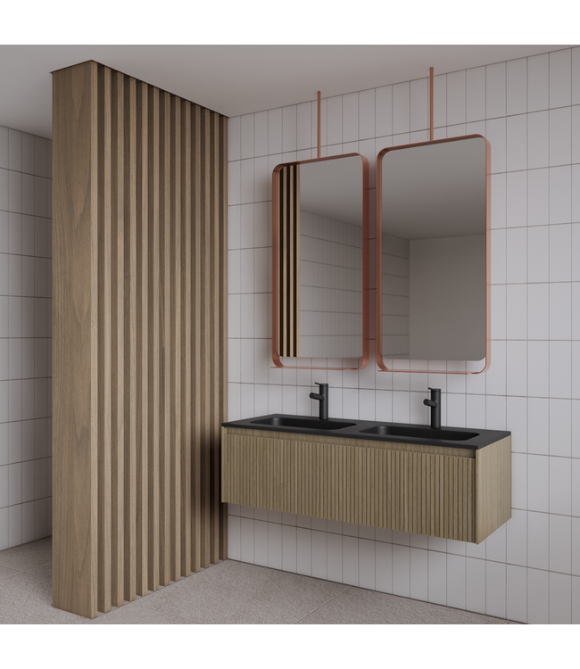 Spiegel Gliss Astra Koper Rosé 100x50cm met planchet en plafondbevestiging