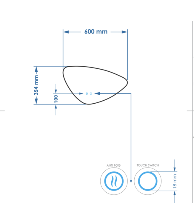 GLISS DESIGN Spiegel Gliss Strano Organisch 60x35cm met Dimbaar LED en verwarming