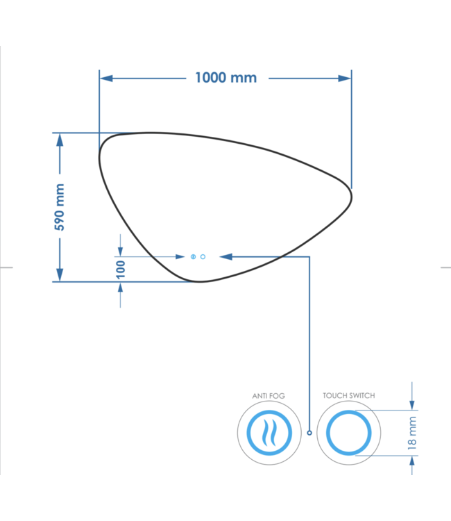 GLISS DESIGN Spiegel Gliss Strano Organisch 100x59cm met Dimbaar LED en verwarming