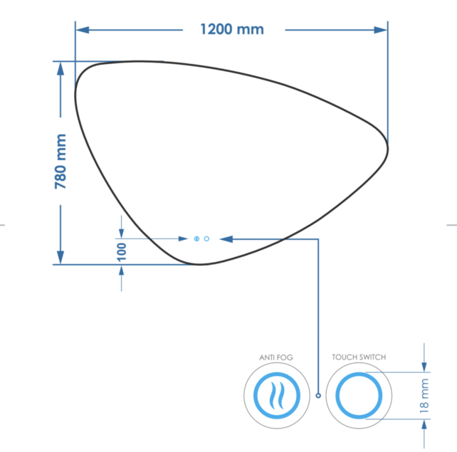 Spiegel Gliss Strano Organisch 120x78cm met Dimbaar LED en verwarming
