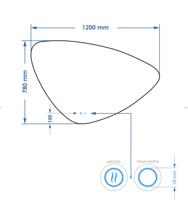 GLISS DESIGN Spiegel Gliss Strano Organisch 120x78cm met Dimbaar LED en verwarming