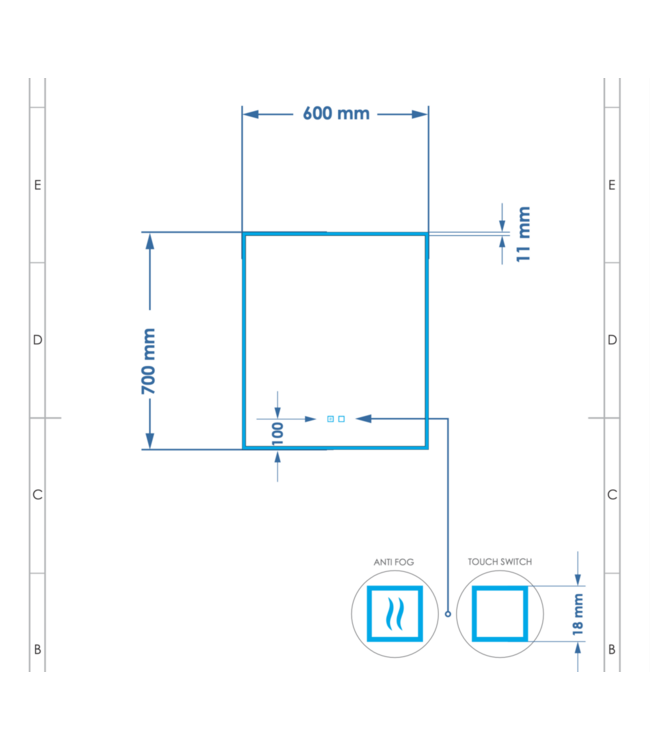 GLISS DESIGN Spiegel Gliss Style 60x70cm Indirecte LED Verlichting dimbaar en verwarming