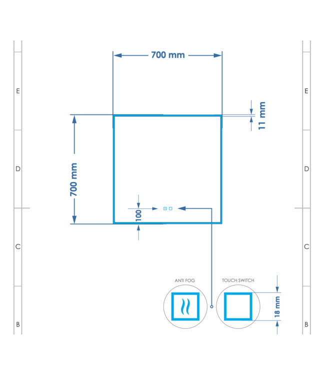 GLISS DESIGN Spiegel Gliss Style 70x70cm Indirecte LED Verlichting dimbaar en verwarming