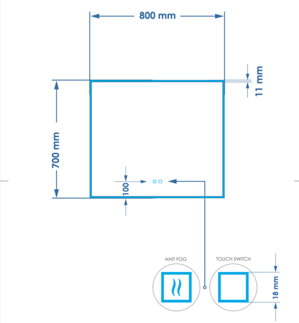 Spiegel Gliss Style 80x70cm Indirecte LED Verlichting dimbaar en verwarming
