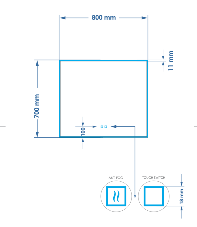 Spiegel Gliss Style 80x70cm Indirecte LED Verlichting dimbaar en verwarming