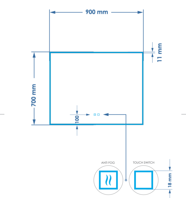 Spiegel Gliss Style 90x70cm Indirecte LED Verlichting dimbaar en verwarming