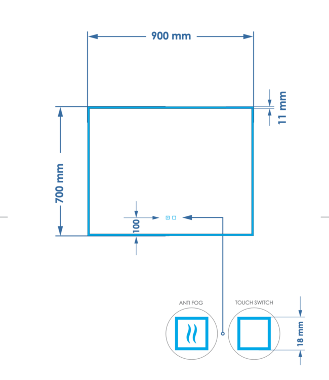 Spiegel Gliss Style 90x70cm Indirecte LED Verlichting dimbaar en verwarming